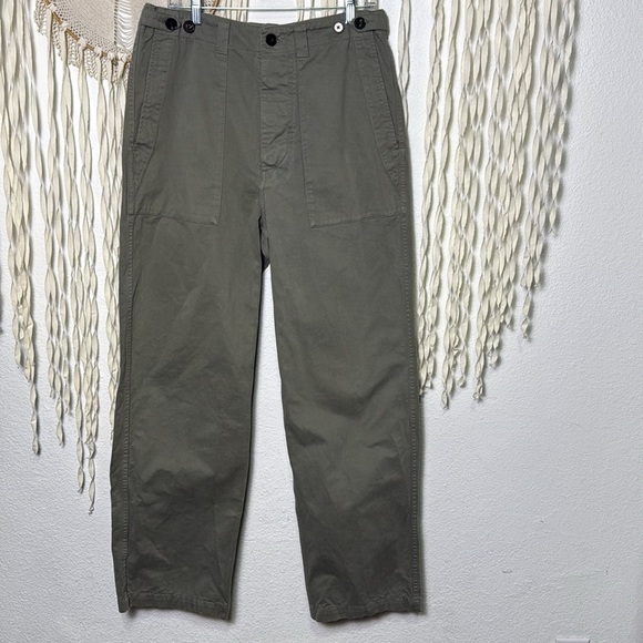 Miles Leon Olive Green Cotton Adjustable Waist Patch Pocket Chino Trouser UK32 - Picture 1 of 16